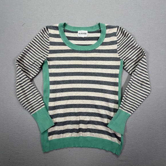 Olive Oak Sweaters - Olive Oak Sweater Womens Small Excellent Green Grey Striped Colorblock